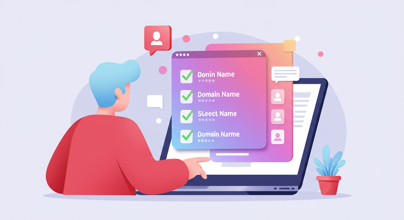 Happy beginner searching for available domain names on a registrar website